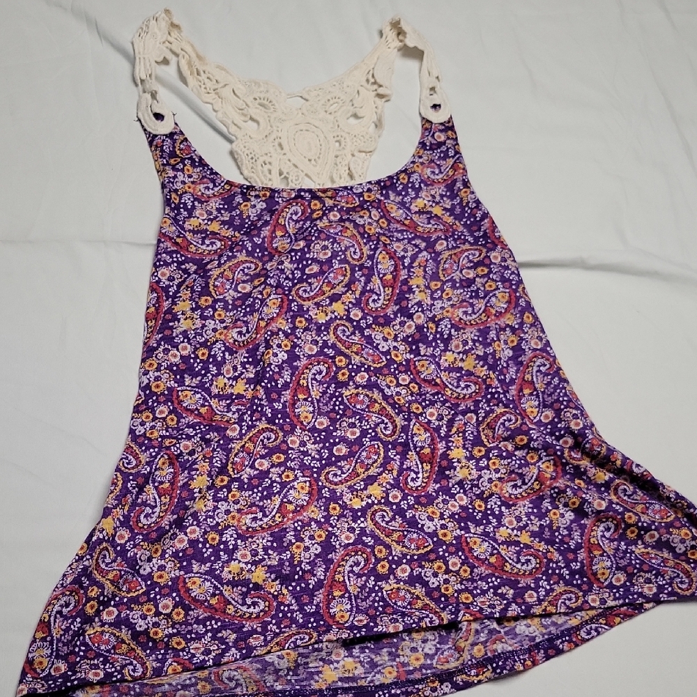 Purple Paisley Lace-Back Women's Top